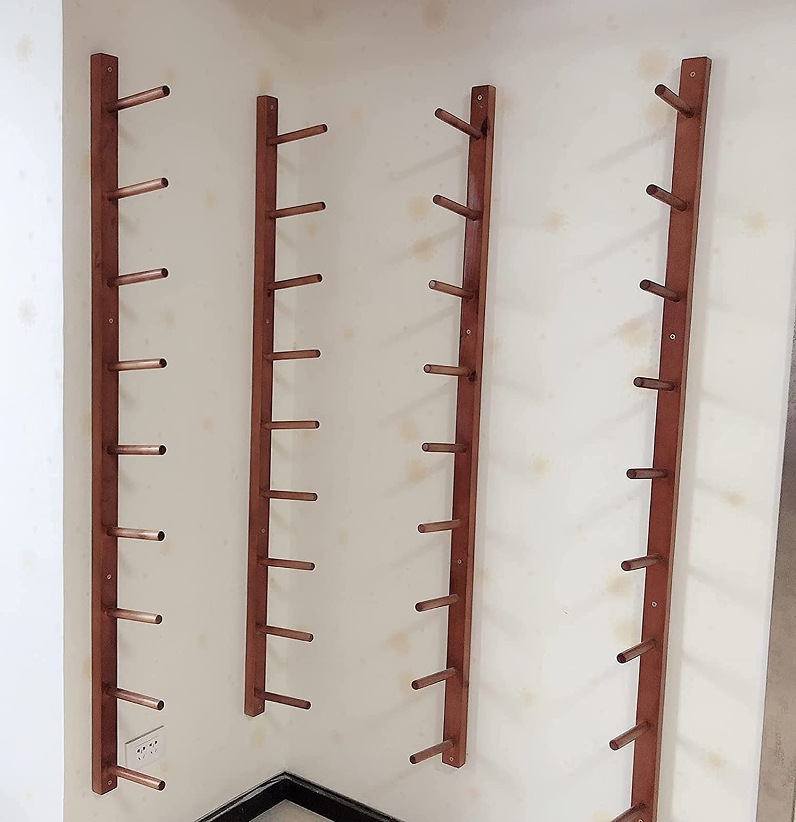 Estante de almacenamiento de madera para esterilla de yoga, soporte organizador de rodillos de espuma de gran capacidad, soporte organizador de rodillos de espuma de 9 niveles, almacenamiento