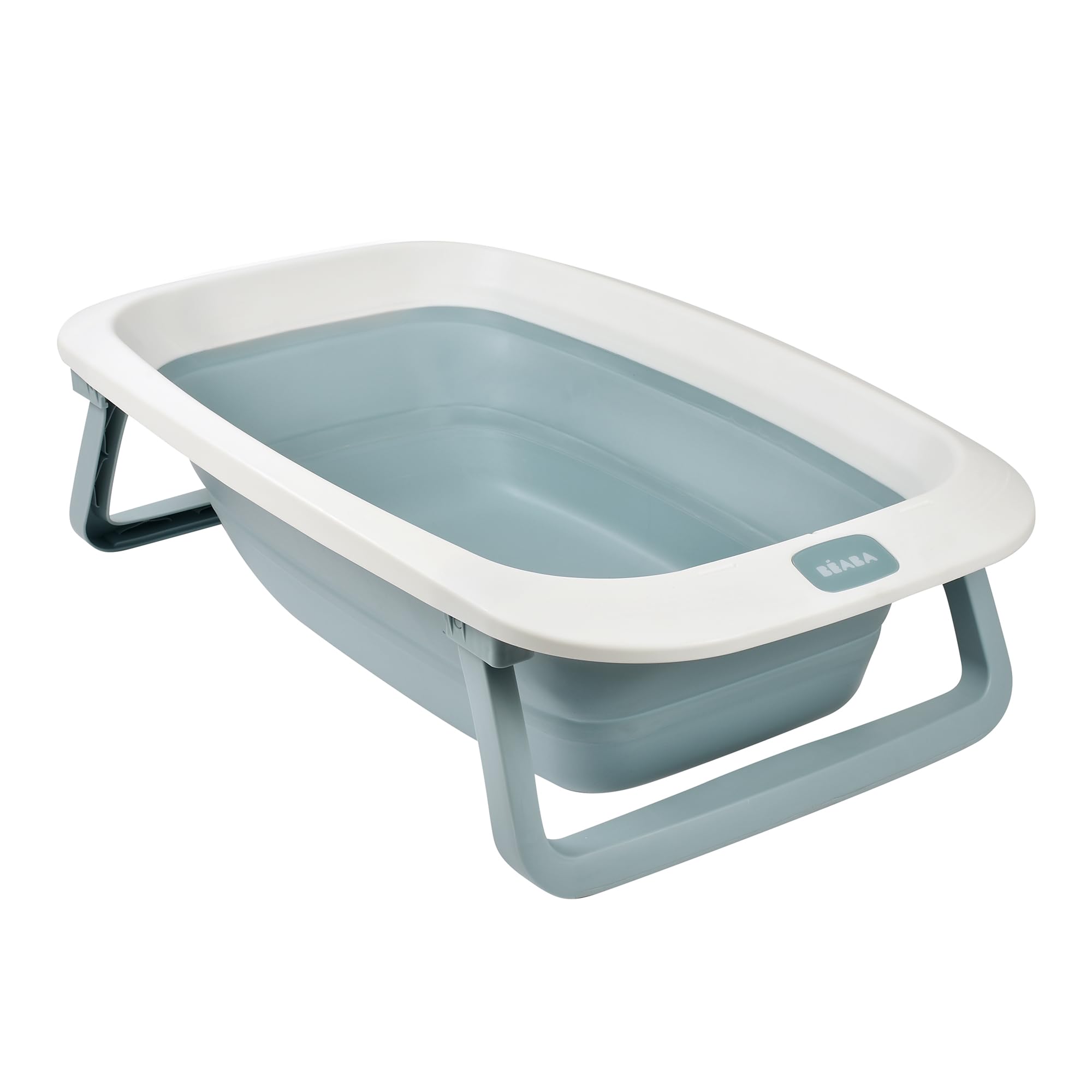 Beaba Eazy Pop Camélé' O Bath, Foldable Baby Bath Tub with Comfortable Seat, Compatible with Béaba Transatdo, Compact, Space-Saving Design with Drain Plug, 29L Capacity, Baltiblue