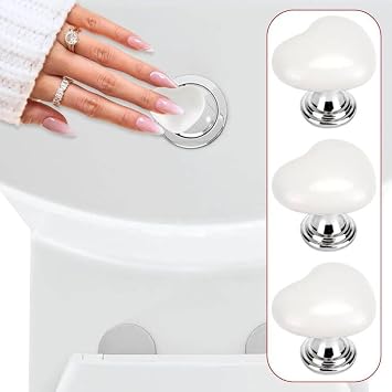 3pcs Love Heart Shaped Toilet Button - Colorful Plastic Toilet Push Button Replacement White