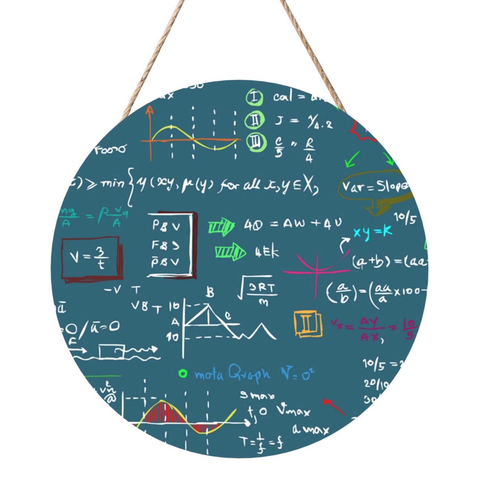 InOmak Mathematical Formula Printed, Round Wood Panel Painting 12 in, Wall Hanging Painting For Home