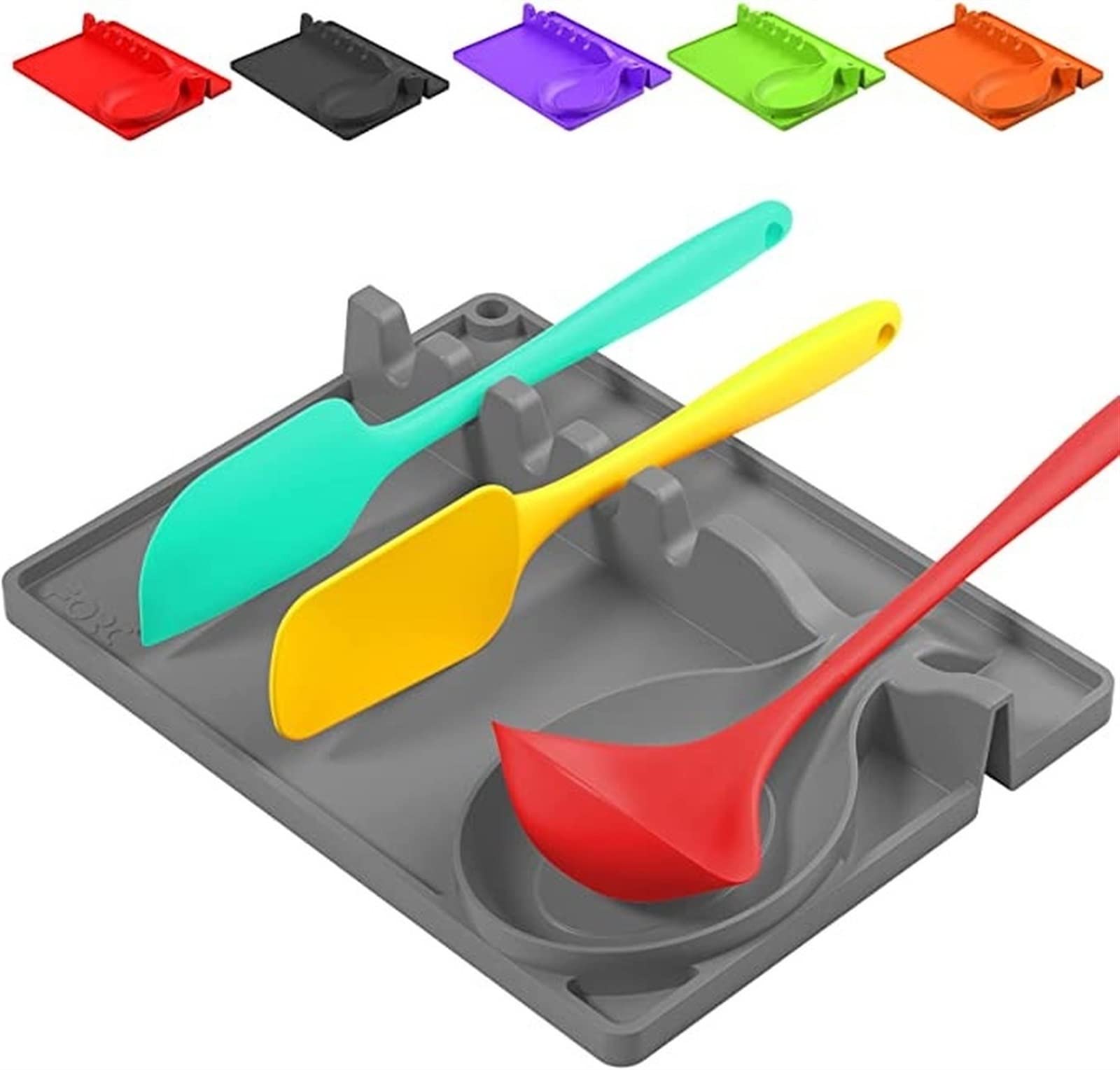 Repose-Ustensiles De Cuisine XJKLBYQ - 2 Pièces - Silicone & PP - Blanc & Gris - 15.5x13x5 Cm