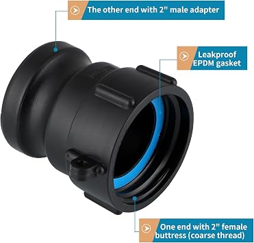 IBC Tote Adapter, Cam and Groove Fitting (2 Female Buttress Thread x 2 Male Adapter)