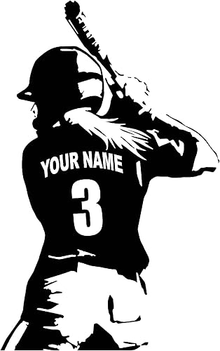 Calcomanía personalizada para pared de jugador de sóftbol y béisbol para niñas y mujeres elige tu nombre y números calcomanía de vinilo para