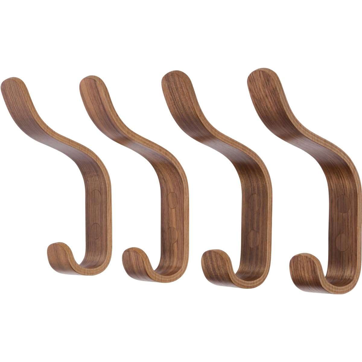 waveply Plywood Wall Hooks Set of 4 Wood Coat Hooks Hanging Clothes Hats Robes Towels Walnut Wooden