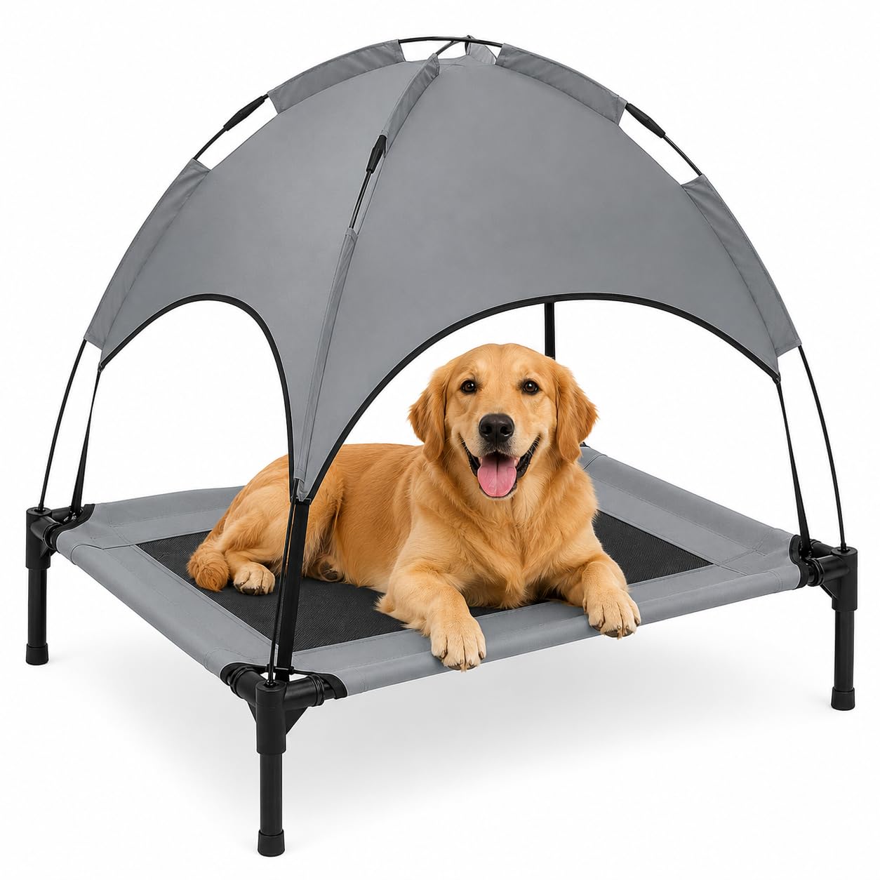 PetVogue Elevated Cooling Dog Bed with Canopy for Large Dogs, Raised Outdoor Dog Cot with Removable Shade, Breathable Mesh Pet Bed, Portable Indoor & Outdoor Camping Bed, Non-Slip Feet, Grey (Small)-image-26