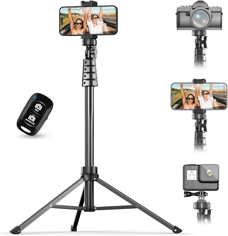 UBeesize Trípode para teléfono y palo selfie de 62 pulgadas con control remoto inalámbrico y soporte para teléfono, compatible con iPhone y Android para selfies, grabación de video y transmisión en vivo (negro)
