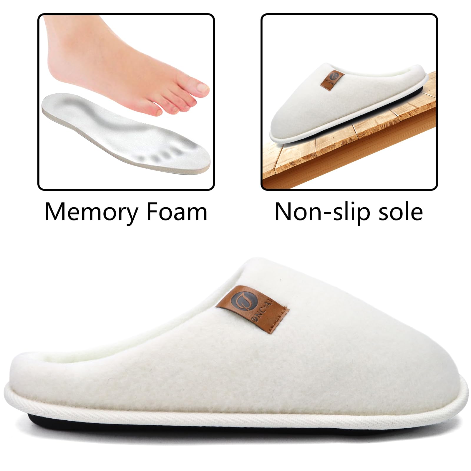ONCAI Pantofole da Uomo Invernali, Comoda Memory Foam Calde Scarpe da Casa in Lana Con Suola Antiscivolo Taglia 40-49 EU