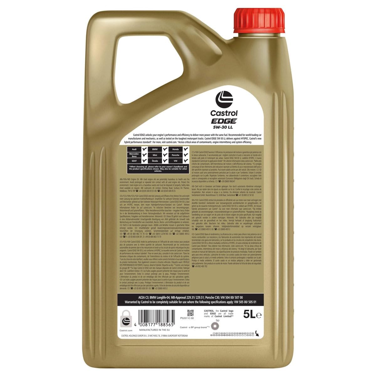 Castrol 1845033 15669D Motoröl Edge TI 5W-30 LL 5-Liter, Braun