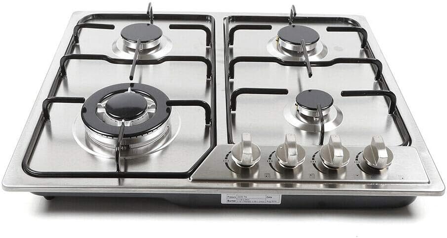 23" Built in Gas Cooktop Stove, 4 Burners NG/LPG Gas Hob Cooktop Battery Ignition, Stainless Steel Gas Stove Kitchen Cooker Cooktops, Easy to Clean Cooker,Silver 22″x20″