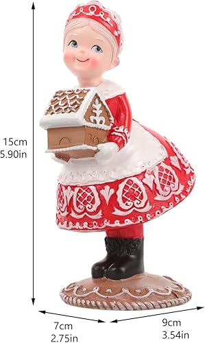 Miniatura 5 de EXCEART Figuras de jengibre de la señora de Papá Noel, de resina, de Navidad, de pie, con figura de pan de jengibre para decoración de fiesta de