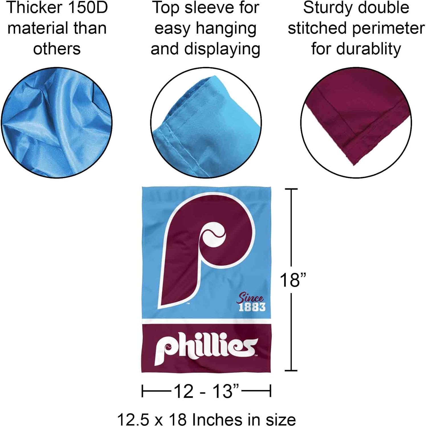 Philadelphia Phillies Retro Vintage Throwback Double Sided Garden Flag - Image 3