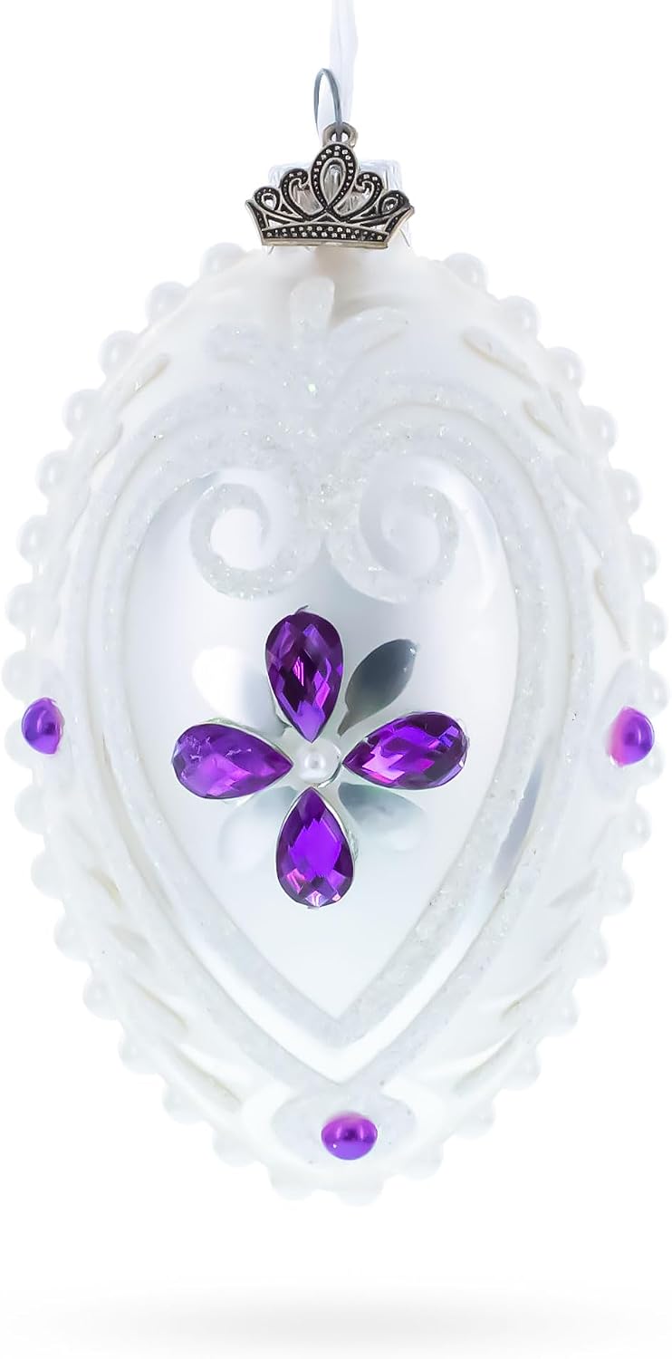 Purple Drops Glass Egg Christmas Ornament 4 Inches
