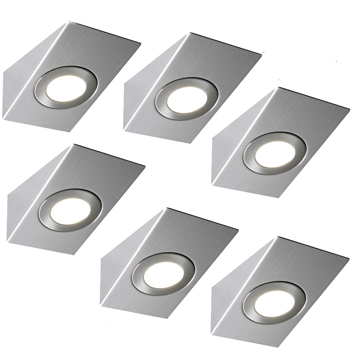 6x Brushed Nickel Wedge Under Cabinet Kitchen LED Lights Kit - Natural White LED