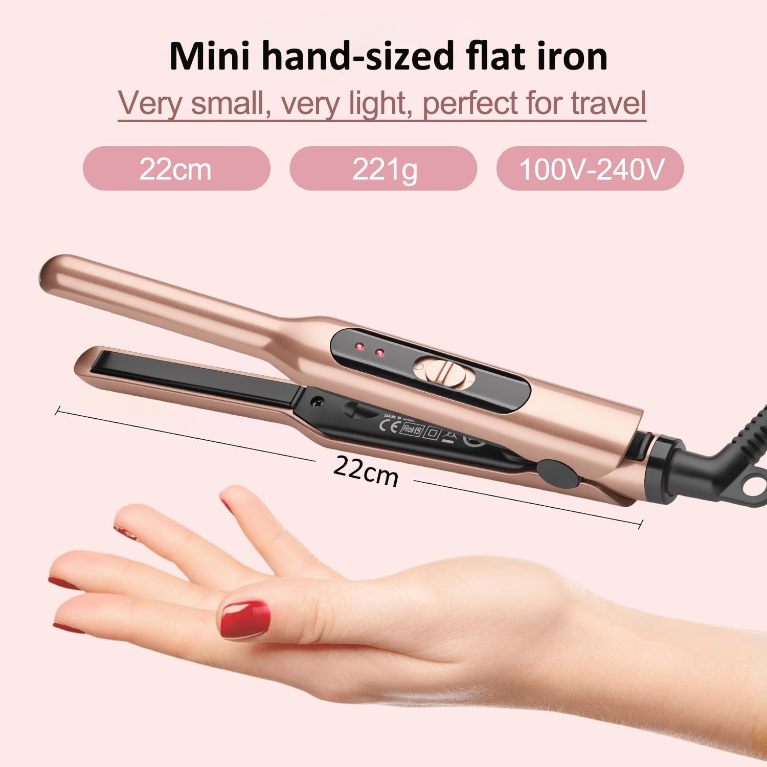 JAETON Small Flat Iron 3/10" Mini Hair Straightener for Short Hair Curling Iron for Edges,Mini Straightener for Travel,Fast Heat Up,Dual Voltage,Ceramic Tourmaline - Image 2