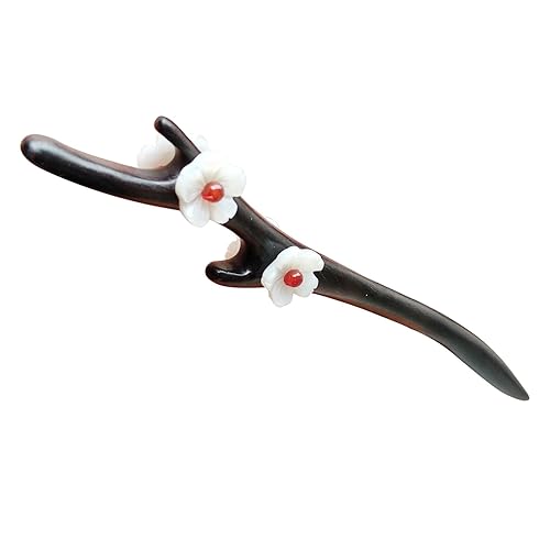 Miniatura 8 de Fantac manualidades Vintage carcasa blanca con flores elegante forma de astas de ciervo Ágata de madera de ébano de pelo stick Cabello joyas mujer