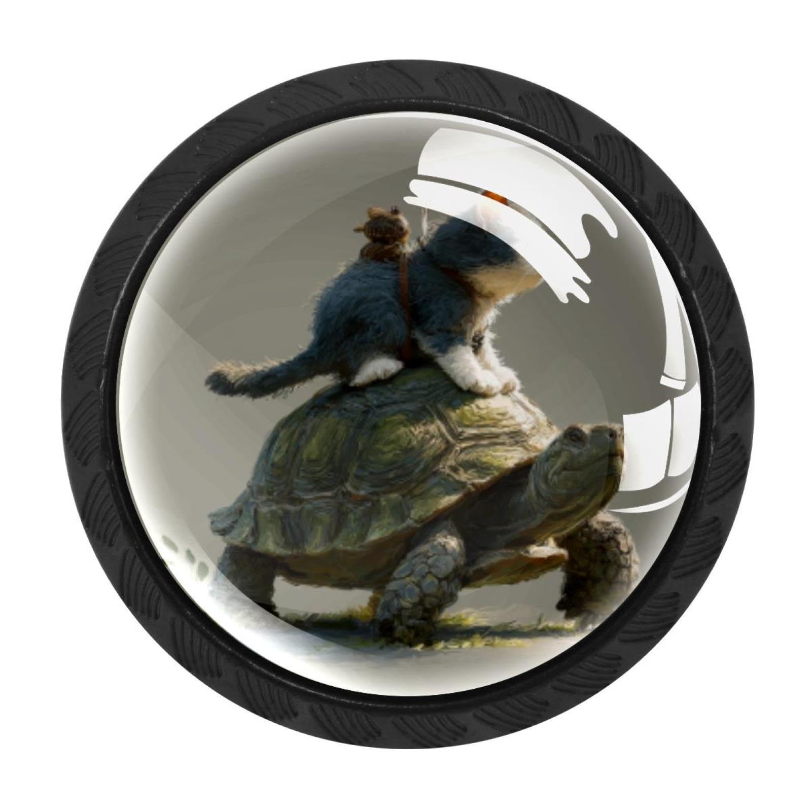 CHENZZZZ 4 Pieces Round Cabinet Knobs Cat Riding Turtle (1) Dresser Knobs Pulls Handles with Screws for Drawer Pulls Handles Knobs Door Knobs