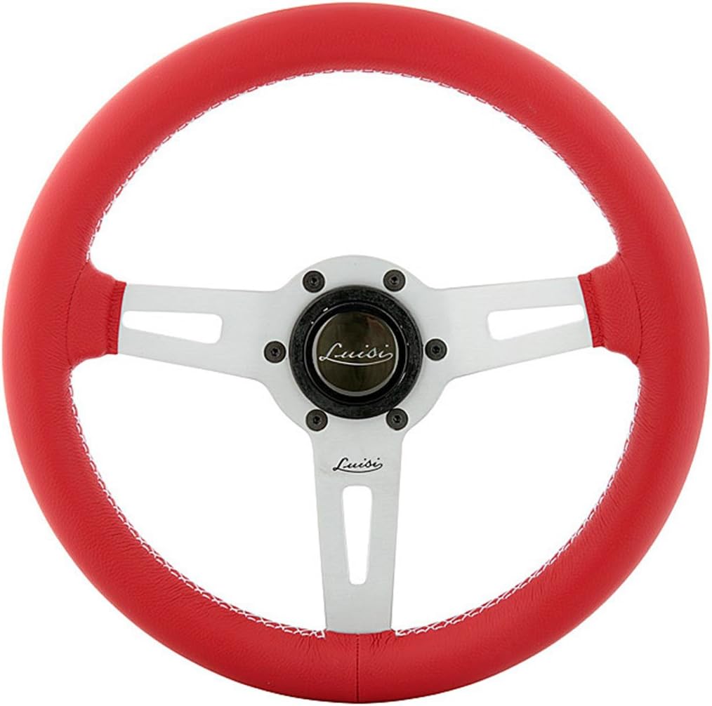 Luisi Italy Sharav 310 Racing Vintage Steering Wheel 310 mm 12.4 inch Red Leather Silver Spokes Handcrafted In Italy 23151/05