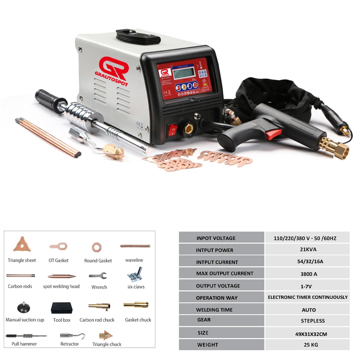 GRAUTOSPOT F98ES 110V Spot Welder Dent Puller,3KW Panel Spot Welder Puller,Stud Welder Machine,9 Models Spot Welding Machine for Car Body Dent Repair,Car Repair Shops