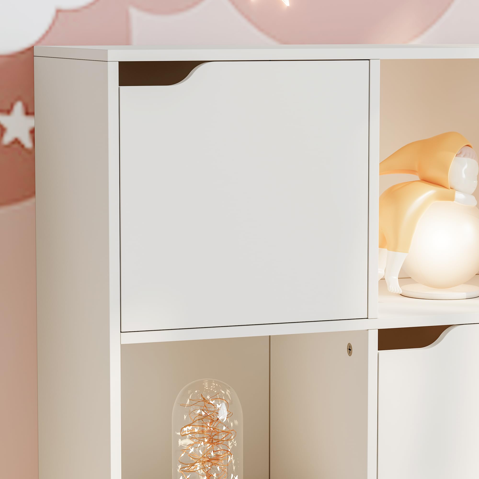 [en.casa] Scaffale per Cameretta a 9 Cubi Mobile Contenitore per Bambini con 5 Scomparti Chiusi da Ante e 4 Vani Aperti Libreria per Soggiorno Ingresso 90 x 90 x 30 cm - Bianco