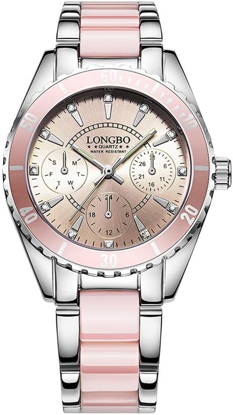 Three Eyes Ceram Steel Belt Waterproof Women Wristwatch Luminous Quartz Watch (Pink)