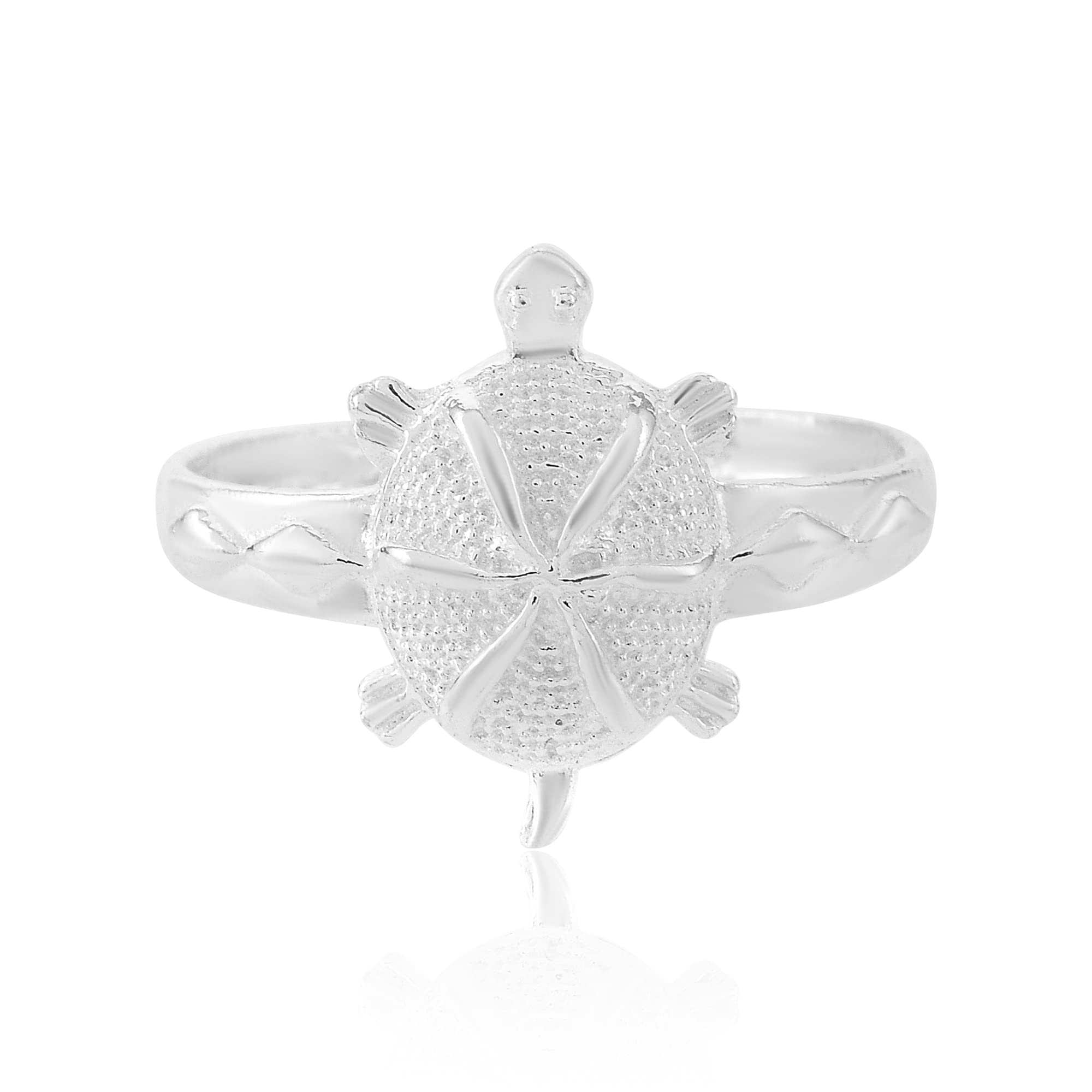 morir Silver Plated Six Lucky Line Tortoise Turtle Shape Feng Shui Kachua Ring Fashion Jewellery