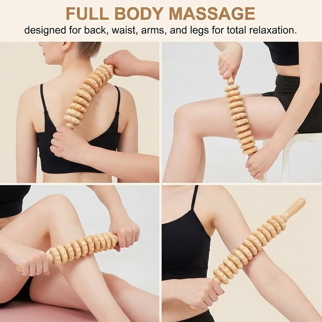 Rouleau De Massage Anti Cellulite Bois 1 Pièce Masseur Manuel 12 Roues Pour Massage Cellulite Jambes Fesses Palper Rouler Maderotherapie Corps