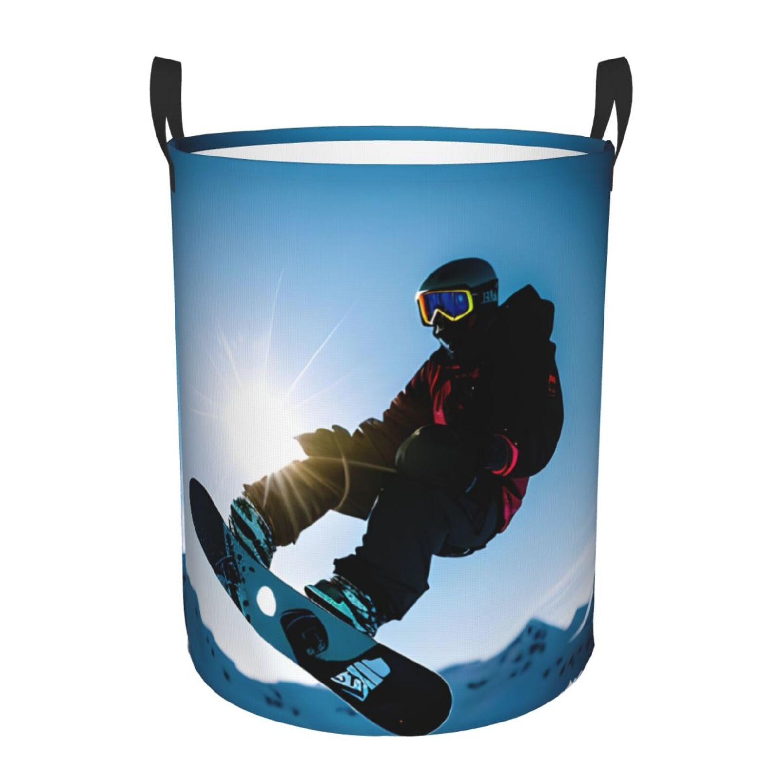 M Collapsible Laundry Hamper Round Snowboarding picture Print Storage