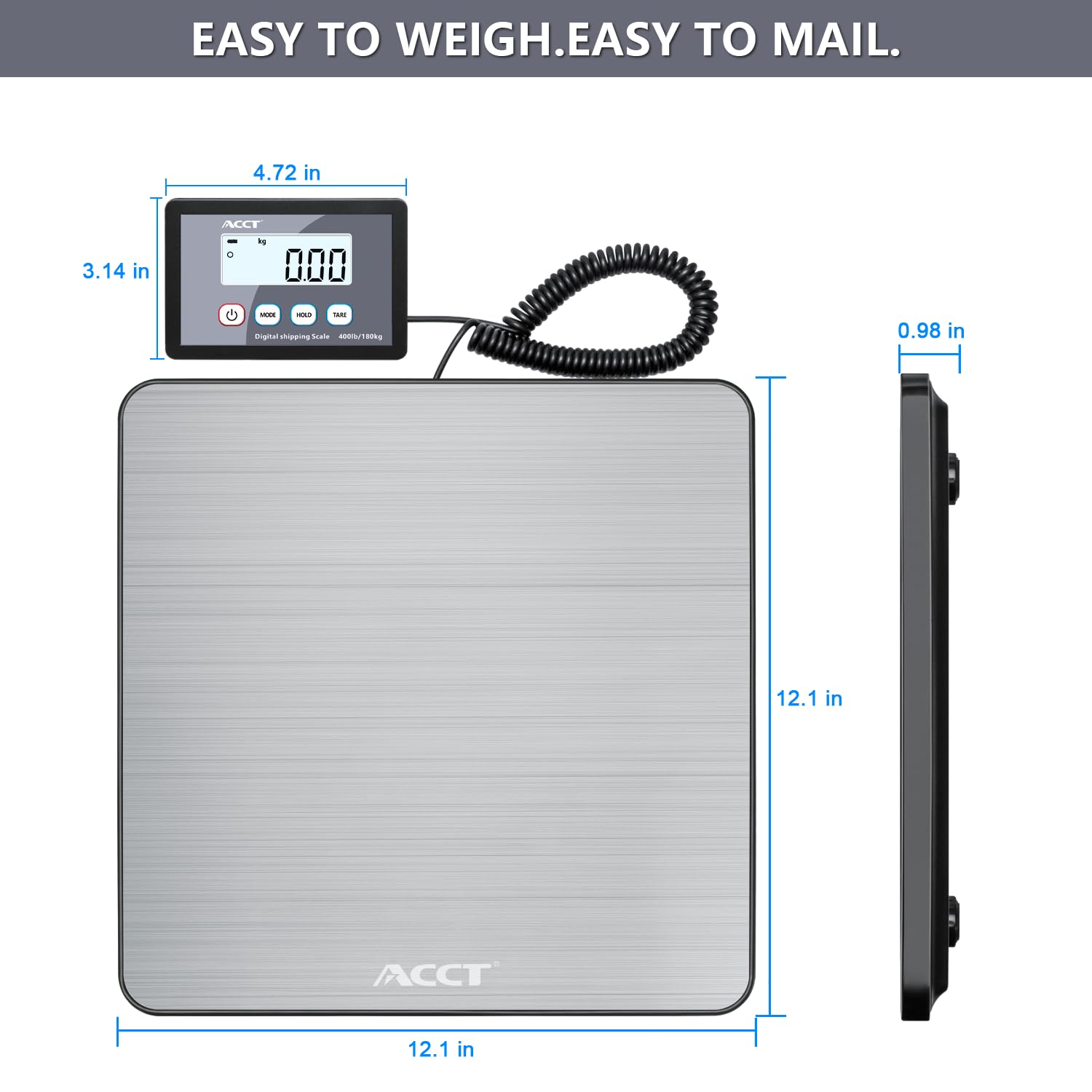 Waga wysyłkowa, 181 kg/28 g, cyfrowa waga pocztowa z funkcją zatrzymania/automatycznego wyłączania/tarowania, waga pocztowa do paczek/zwierząt domowych / bagażu/biura, baterii i kabla USB w