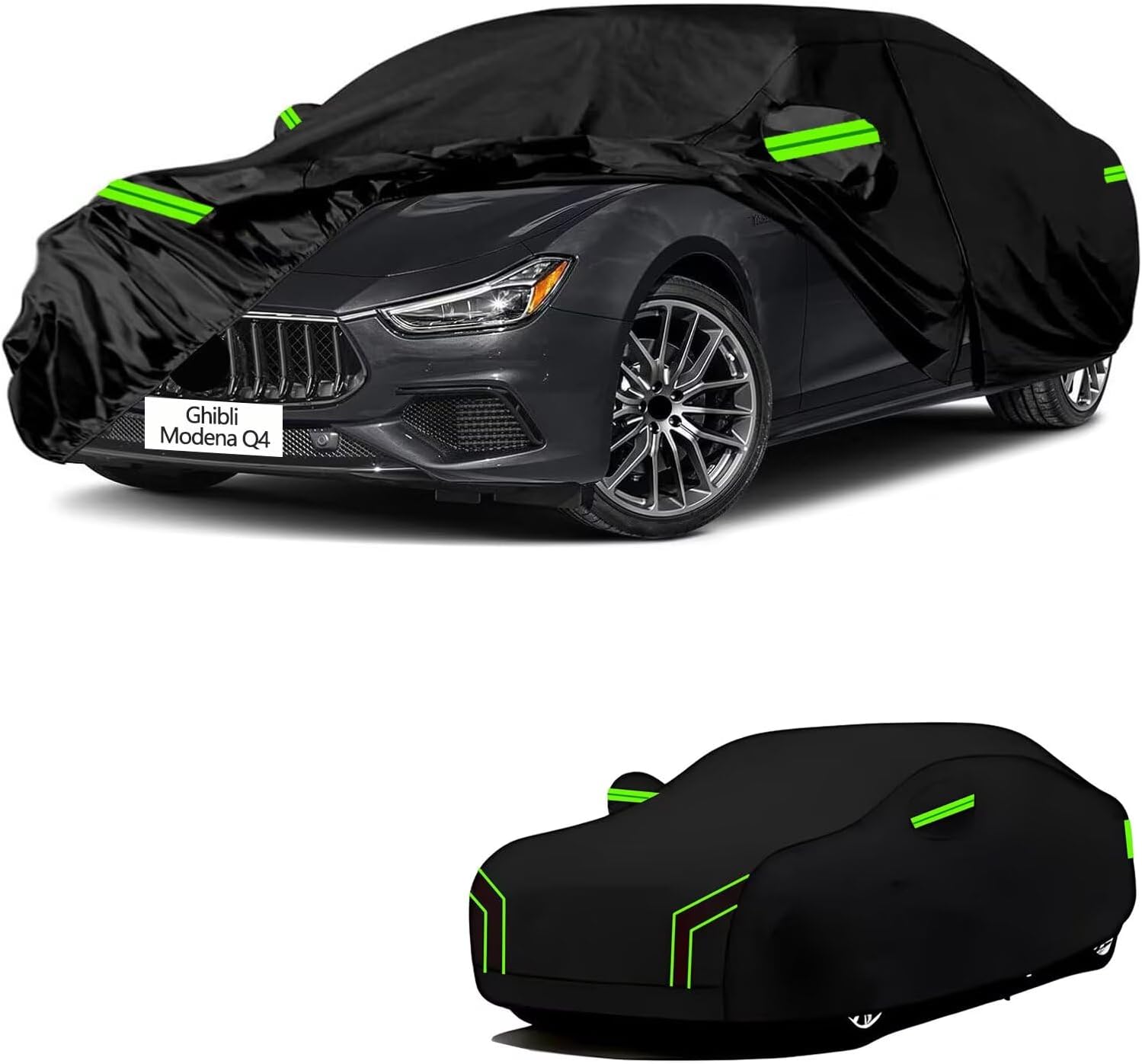 – Custom car cover waterproof Compatible with Maserati Ghibli Modena Q4 2014-2026,outdoor car cover Dustproof,UV-resistant,suitable for both indoor and outdoor use（Black green）