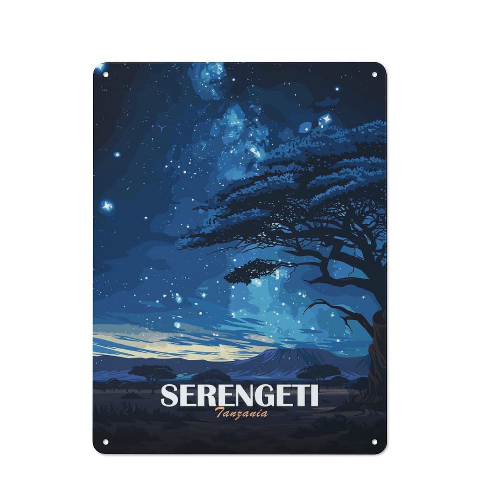 Junmoney Style-11 Serengeti Tanzania Night Sky Metal Wall Plaque 40X30cm, Character Room Wall Plaque For Hallway, Home Bar, Garage Or Study