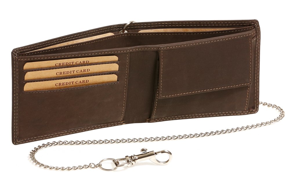 Portefeuille En Cuir Biker, Portefeuille Biker Avec Chaîne, MARRON ANTIQUE, Porte-cartes De Crédit, Cartes, Porte-permis De Conduire - Depuis 1987 - Fabriqué En Italie - - France
