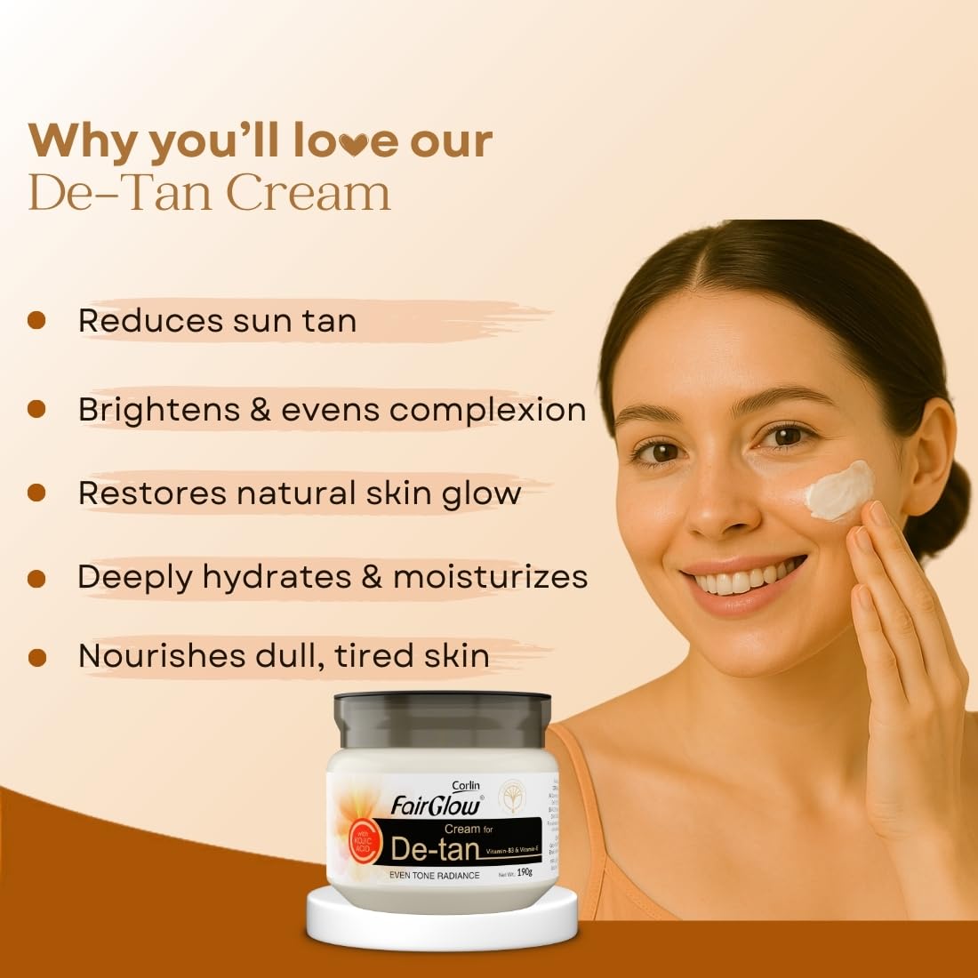 Corlin FairGlow Detan Cream for Instant Tan Removal & Glow 190g 1