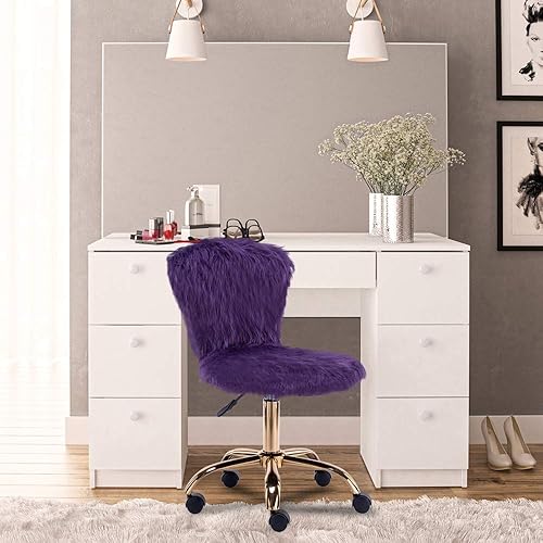 Miniatura 7 de GIA Silla de tocador pequeña giratoria ajustable con respaldo medio con piel sintética, color morado