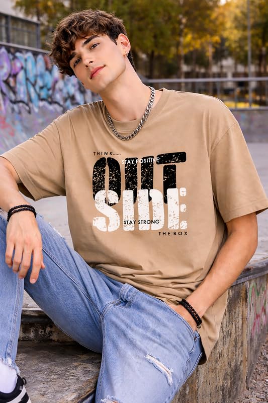 Image of London Hills Printed Cotton Blend Half Sleeve Oversized Men Round Neck Tshirts | T Shirt for Man | Tshirt | Shirts Men | Tshirt for Man | T-Shirt | Mult-Colored