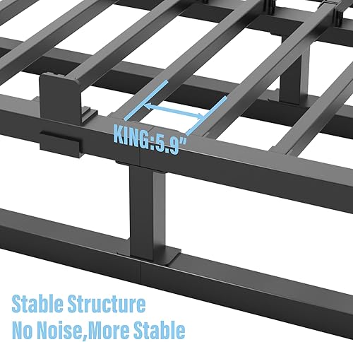 Miniatura 38 de Base de cama Queen de 10 pulgadas con soporte de listones de acero, plataforma de metal de perfil bajo, base de colchón de soporte de colchón, no