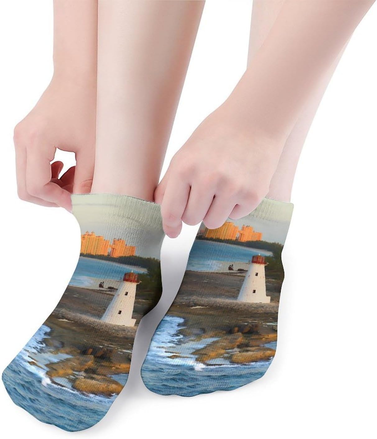 Bahamas Lighthouse Caribbean No Show Ankle Socks Low Cut Non Slip Flat Boat Line 5 Pairs Set