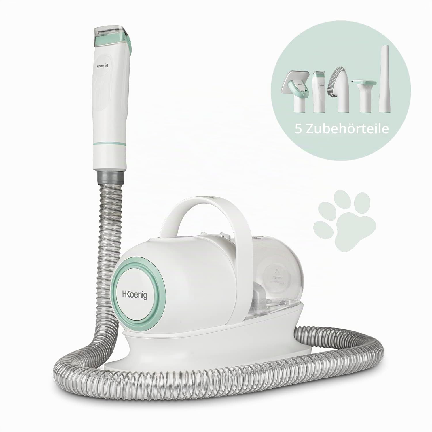 H.Koenig PAW400 – Tierhaarstaubsauger & Haustier-Schermaschine für Hunde und Katzen, 3 Saugstufen, 9-teiliges Zubehörset, abnehmbarer 1-Liter-Behälter, HEPA-Filter, leises Home-Grooming