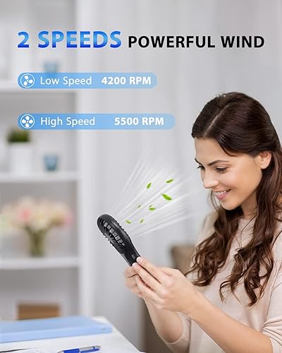 Miniatura 3 de TriPole Paquete de ventilador de mano, portátil, funciona con pilas, ventilador pequeño de velocidad ajustable, mini ventilador personal para