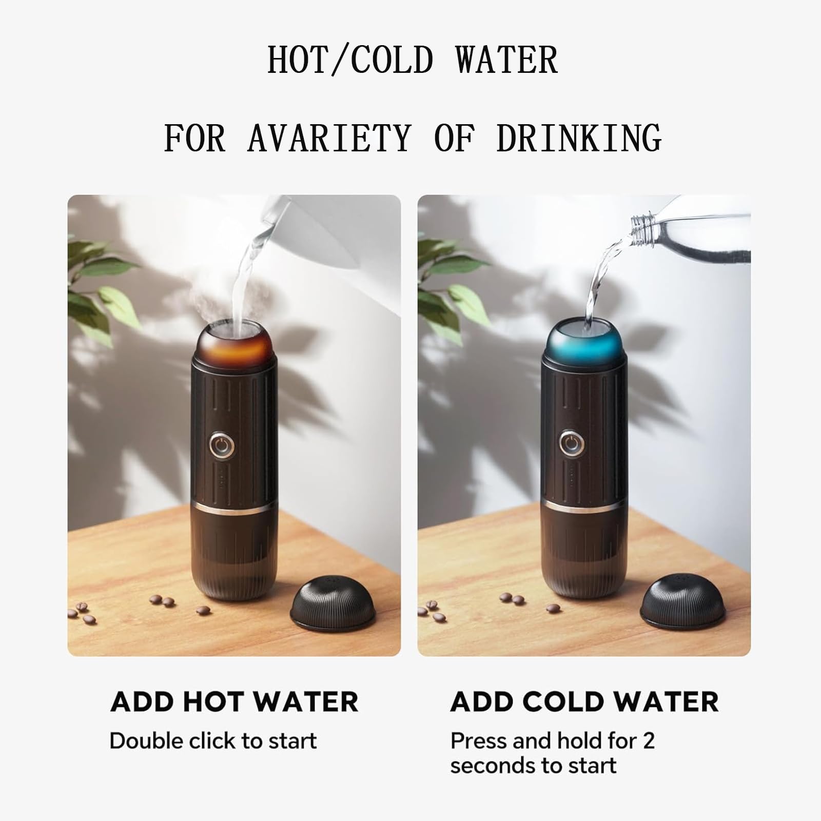 Cafetera Eléctrica Portátil para Viajes De Camping, Cafetera para Coche con Autocalentamiento Y USB-C, Café Molido a 19 Bares Y Cápsulas De Espresso N para Autocaravanas, Senderismo Y Oficina.