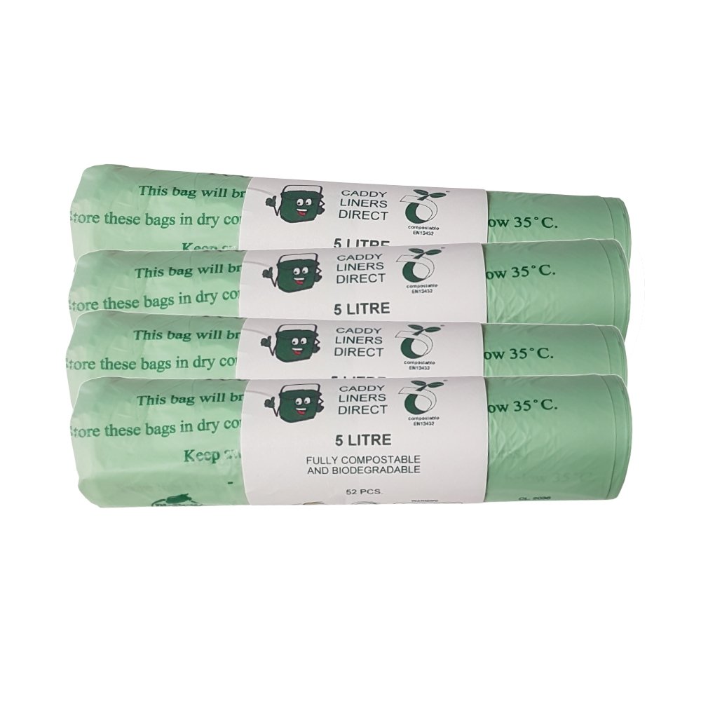 5 Litre x 208 BioBag Compostable Biodegradable Kitchen Food Waste Caddy Bin Liner Bags - Certified EN13432 (5L-200)
