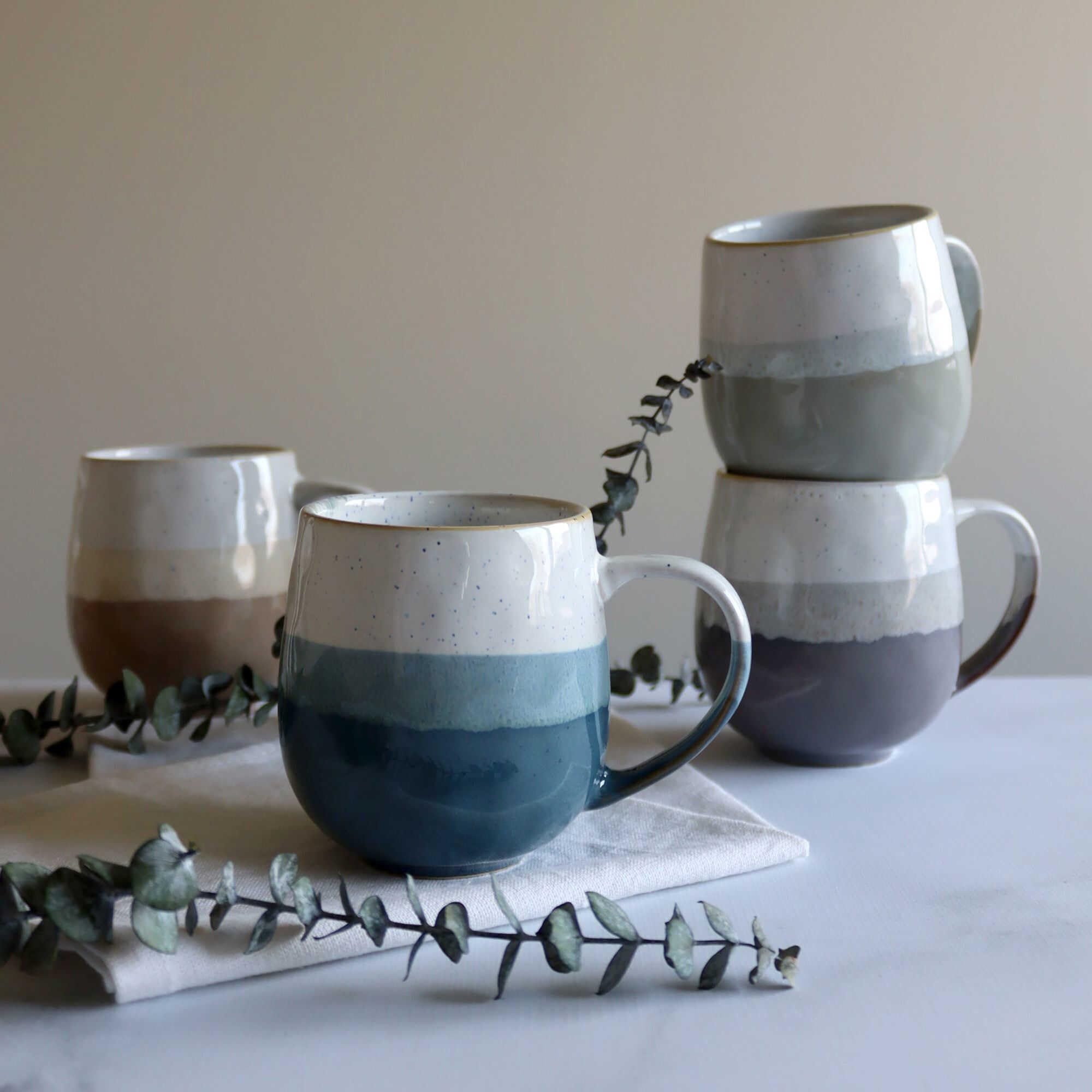 NOVASTYL - Lot de 6 mugs rita bleu 44cl en grès - 2414138