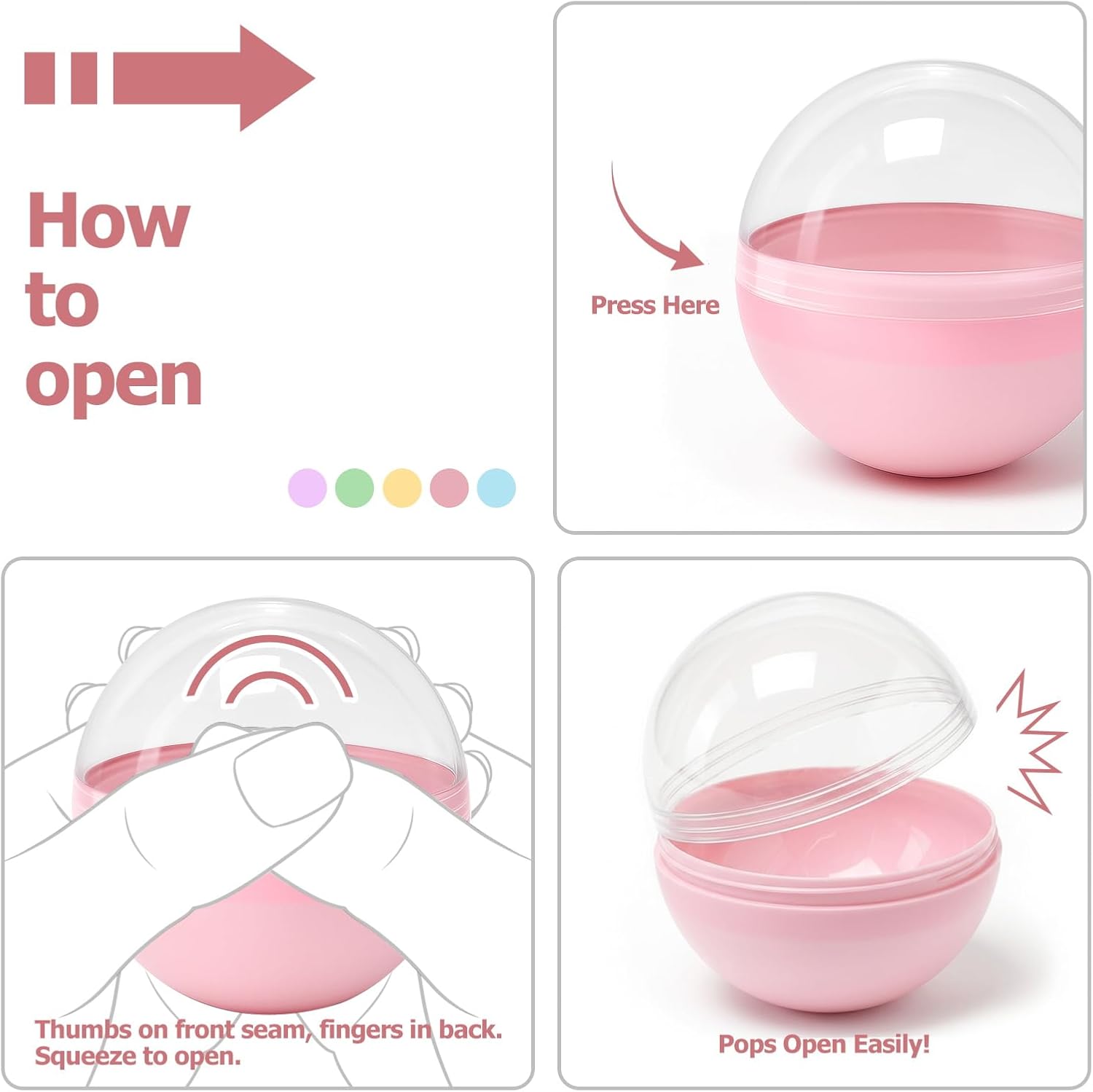 100Pcs 2 Inch Colored Vending Machine Capsules, Gumball Machine Capsules, Plastic Ball Container, Fillable Balls for Prizes, Easter, Party Favors (5 Macaron Colors)