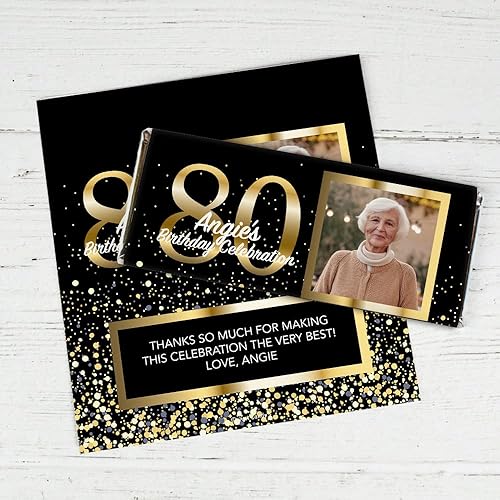 Envolturas personalizadas de barra de caramelo de 80 cumpleaños de 25 quilates con fotos DIY recuerdos de fiesta (25 envoltorios), caramelo no