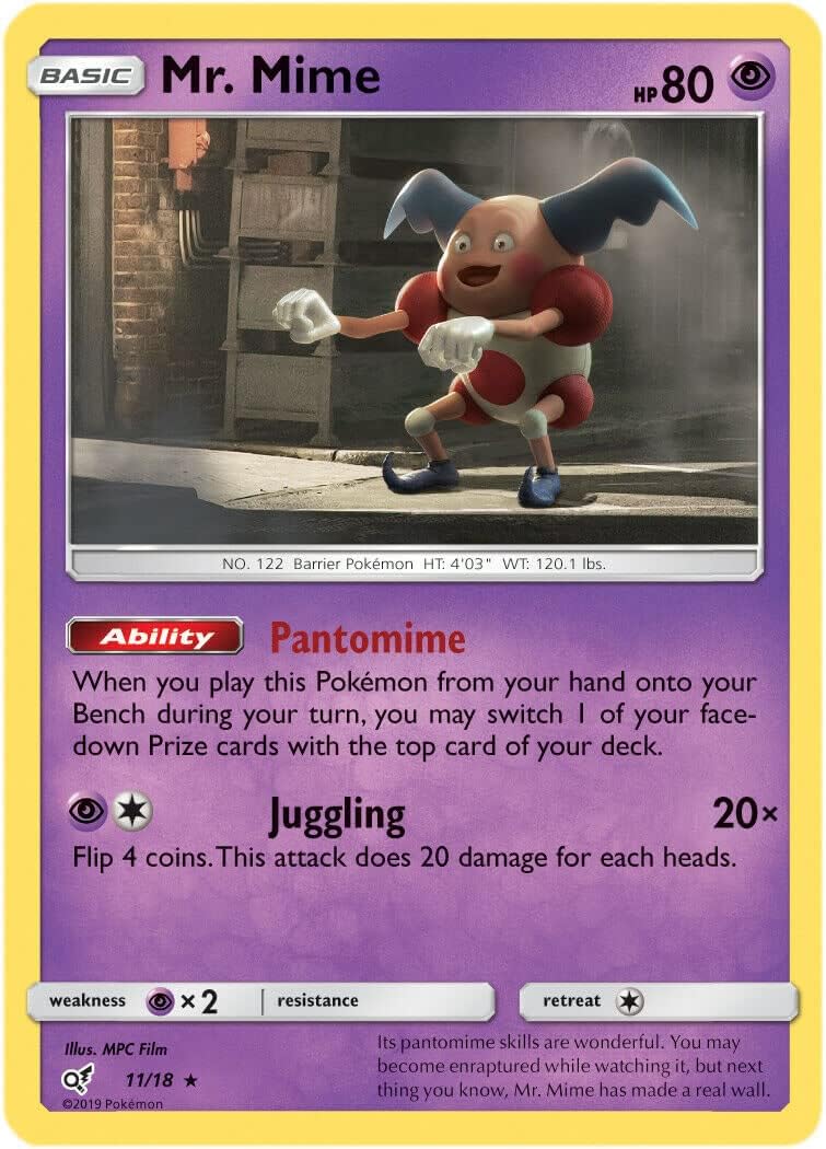 Mr. Mime 11/18 Rare Pokemon Card (Detective Pikachu) + 1x TitanCards® Toploader