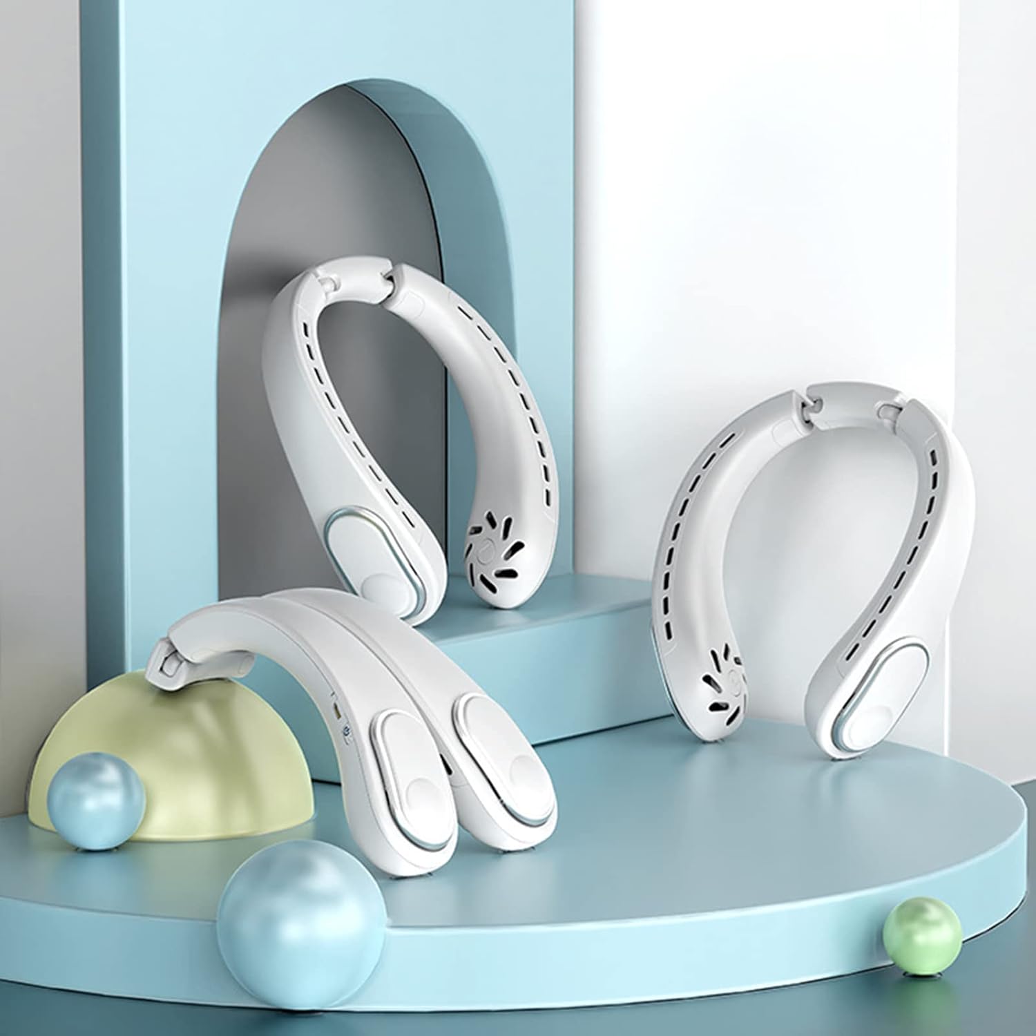 Foldable Bladeless Neck Fan, 4000Mah Poratable Neck Fan, Neck Air Conditioner, with 3 Speeds Adjustment Wearable Personal Fan for Outdoor Travel Indoor,White