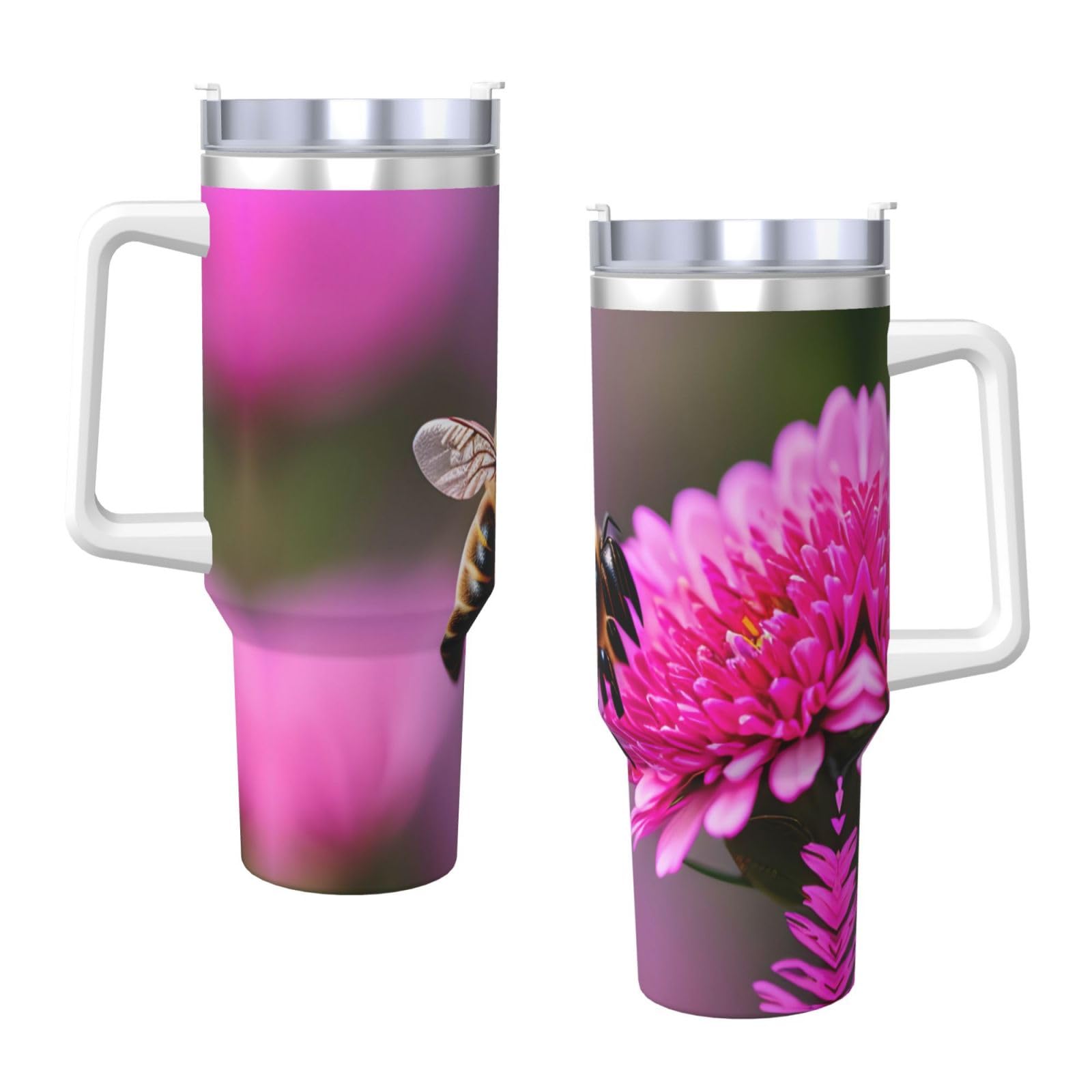 Bee Flying 1 Wasserflasche aus Edelstahl, doppelwandig, isoliert, mit Griff und Strohhalm-Deckel, 1,2 l