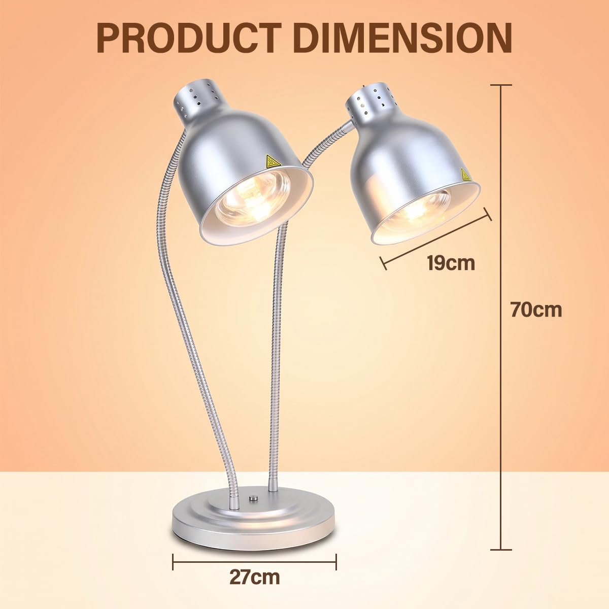 Lampada Riscaldante Doppia per Cucina | Scaldavivande con 2 Lampadine da 250W, Tubo Flessibile Regolabile da 70cm, Ideale per Buffet, Ristoranti, Cucine e Catering