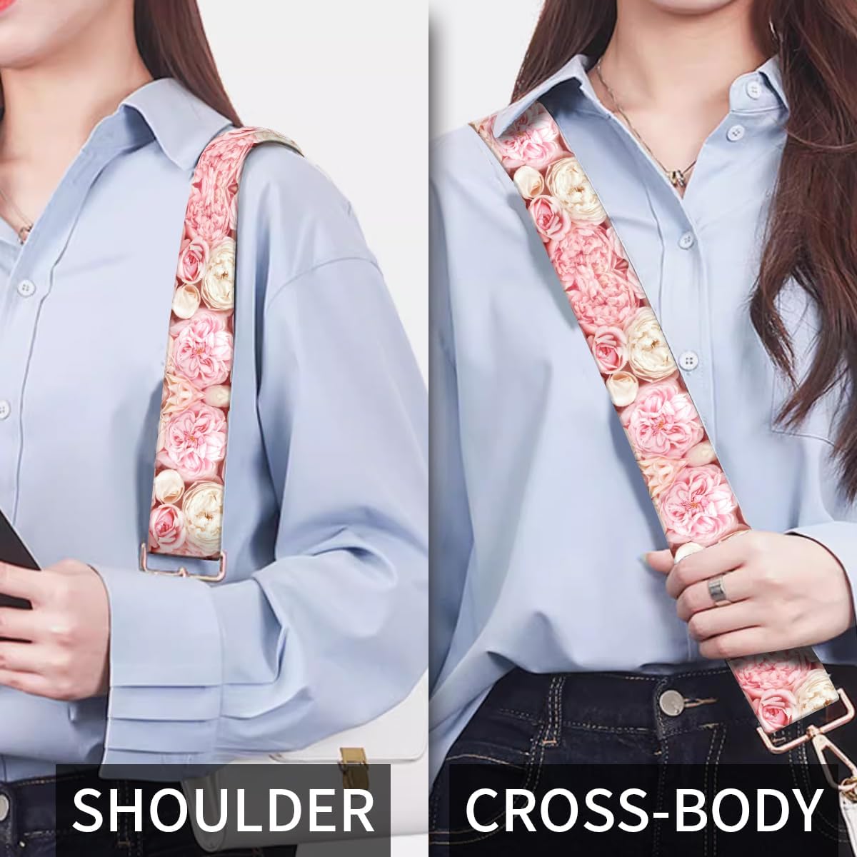Purse Strap Replacement Crossbody, 3.8cm Wide Shoulder Strap Adjustable Replacement Belt Gold Buckle, Handbag Crossbody Bag Strap Cute Pink Flowers - Image 5