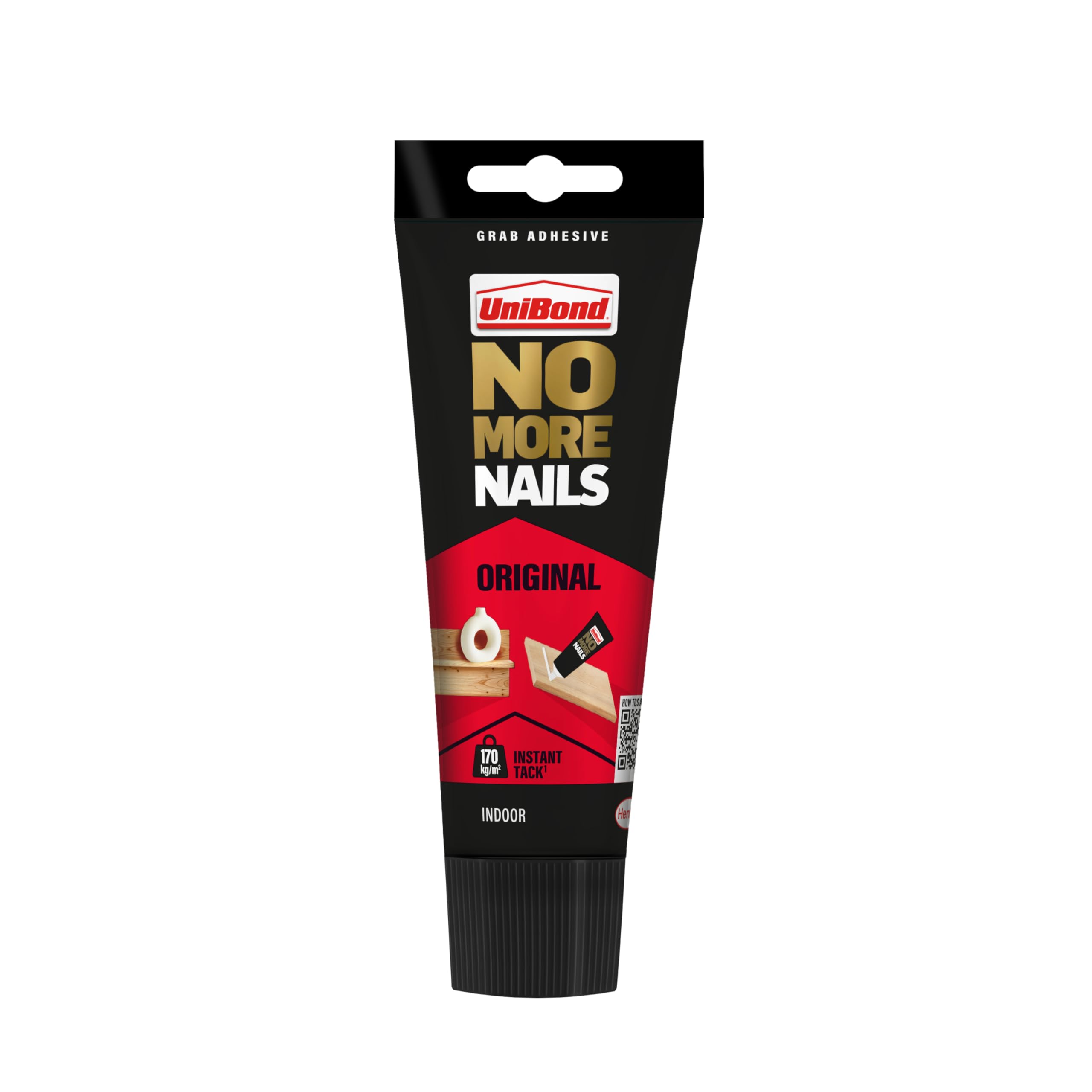 UniBond No More Nails Original White High Strength Grab Adhesive, Heavy Duty Mounting Glue for Wood, Brick, Metal, Ceramic & Plaster, Instant Grab Interior Use, 1 x 175 ml Tube