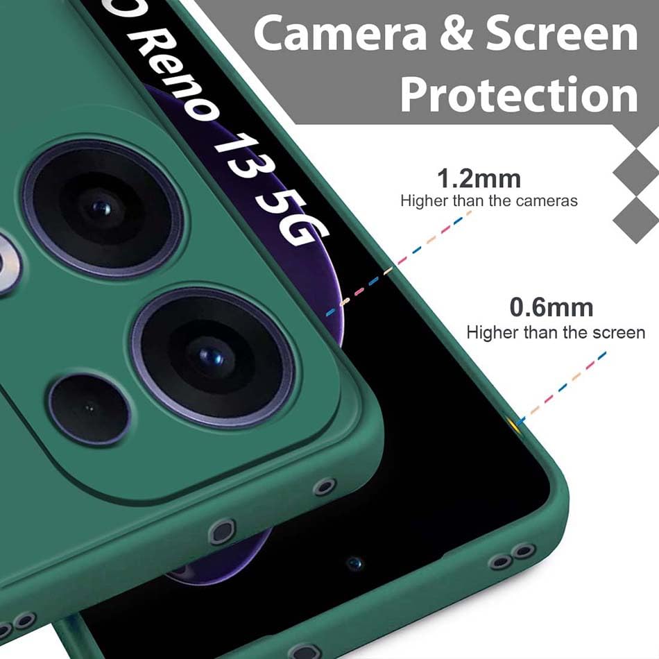 Image of Fashionury Back Cover for Oppo Reno 13 5G | Matte Soft Silicon Flexible | Camera Bump Protection | All Side Shock Proof Rubberised Back Case Cover for Oppo Reno 13 5G (Green)